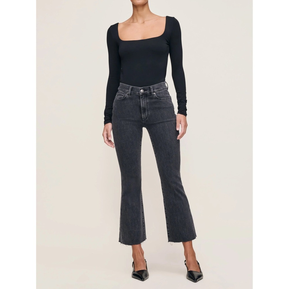 DL1961 Bridget Instasculpt High Rise Bootcut Crop Jeans Black Raw Hem Womens 24
